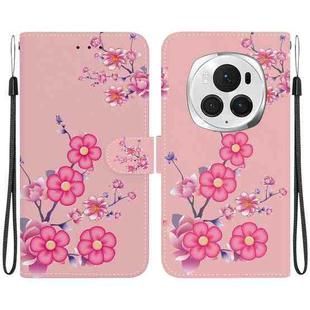 For Honor Magic6 Pro Crystal Texture Colored Drawing Leather Phone Case(Cherry Blossoms)