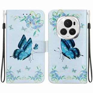 For Honor Magic6 Pro Crystal Texture Colored Drawing Leather Phone Case(Blue Pansies)