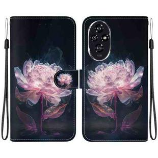For Honor 200 Crystal Texture Colored Drawing Leather Phone Case(Purple Peony)