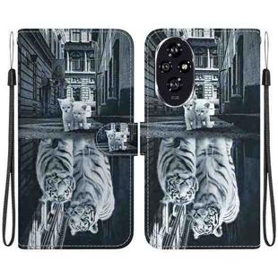 For Honor 200 Crystal Texture Colored Drawing Leather Phone Case(Cat Tiger Reflection)