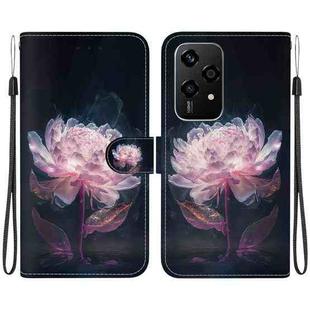 For Honor 200 Lite Global Crystal Texture Colored Drawing Leather Phone Case(Purple Peony)