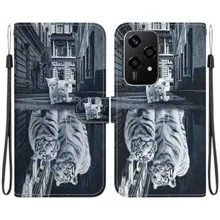 For Honor 200 Lite Global Crystal Texture Colored Drawing Leather Phone Case(Cat Tiger Reflection)