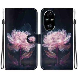 For Honor 200 Pro Crystal Texture Colored Drawing Leather Phone Case(Purple Peony)