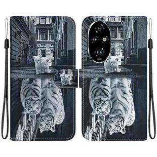For Honor 200 Pro Crystal Texture Colored Drawing Leather Phone Case(Cat Tiger Reflection)
