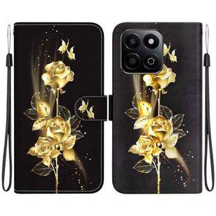 For Honor Play 60 Plus Crystal Texture Colored Drawing Leather Phone Case(Gold Butterfly Rose)