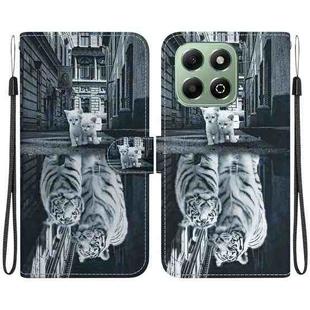 For Honor X6b Crystal Texture Colored Drawing Leather Phone Case(Cat Tiger Reflection)