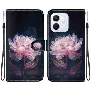 For Honor X60i Crystal Texture Colored Drawing Leather Phone Case(Purple Peony)