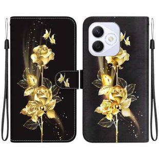 For Honor X60i Crystal Texture Colored Drawing Leather Phone Case(Gold Butterfly Rose)