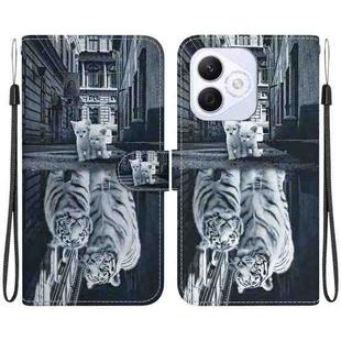 For Honor X60i Crystal Texture Colored Drawing Leather Phone Case(Cat Tiger Reflection)