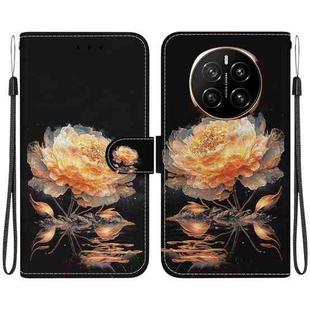 For Honor Magic7 Crystal Texture Colored Drawing Leather Phone Case(Gold Peony)