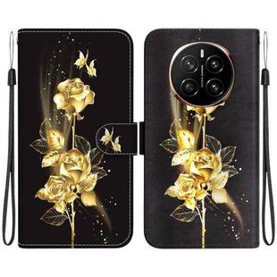 For Honor Magic7 Crystal Texture Colored Drawing Leather Phone Case(Gold Butterfly Rose)