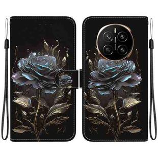 For Honor Magic7 Crystal Texture Colored Drawing Leather Phone Case(Black Rose)