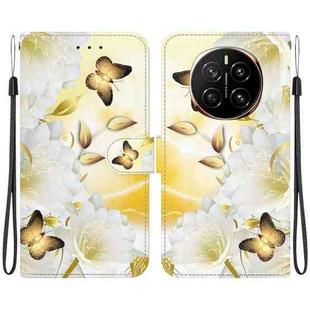 For Honor Magic7 Crystal Texture Colored Drawing Leather Phone Case(Gold Butterfly Epiphyllum)