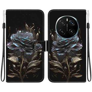 For Honor Magic7 Pro Crystal Texture Colored Drawing Leather Phone Case(Black Rose)