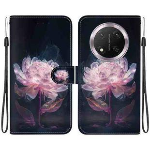 For Honor X9c Crystal Texture Colored Drawing Leather Phone Case(Purple Peony)