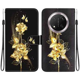 For Honor X9c Crystal Texture Colored Drawing Leather Phone Case(Gold Butterfly Rose)