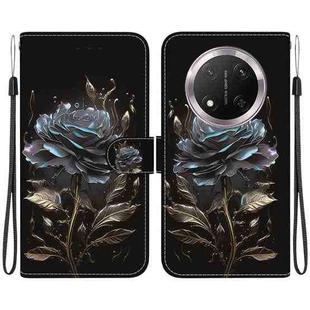 For Honor X9c Crystal Texture Colored Drawing Leather Phone Case(Black Rose)