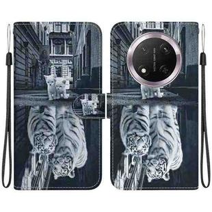 For Honor X9c Crystal Texture Colored Drawing Leather Phone Case(Cat Tiger Reflection)