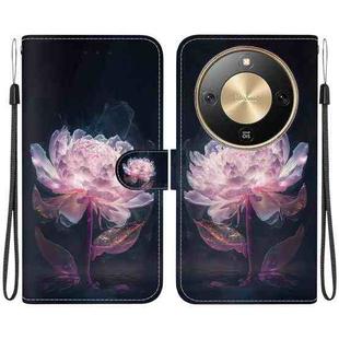 For Honor X70 5G Crystal Texture Colored Drawing Leather Phone Case(Purple Peony)