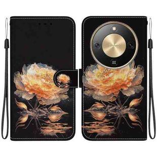 For Honor X70 5G Crystal Texture Colored Drawing Leather Phone Case(Gold Peony)