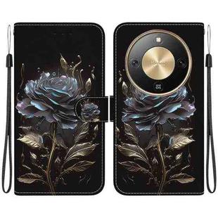For Honor X70 5G Crystal Texture Colored Drawing Leather Phone Case(Black Rose)