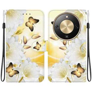 For Honor X70 5G Crystal Texture Colored Drawing Leather Phone Case(Gold Butterfly Epiphyllum)