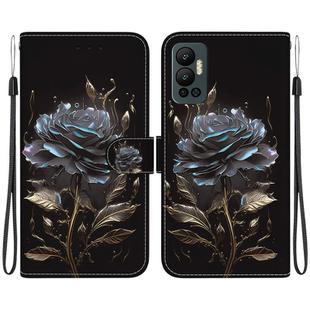 For Infinix Hot 12 Crystal Texture Colored Drawing Leather Phone Case(Black Rose)