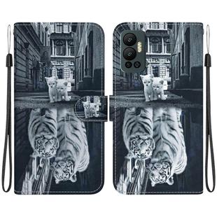 For Infinix Hot 12 Crystal Texture Colored Drawing Leather Phone Case(Cat Tiger Reflection)