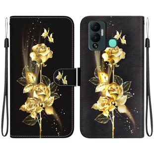 For Infinix Hot 12 Play Crystal Texture Colored Drawing Leather Phone Case(Gold Butterfly Rose)