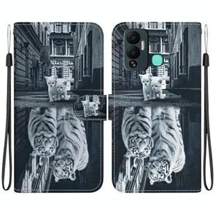 For Infinix Hot 12 Play Crystal Texture Colored Drawing Leather Phone Case(Cat Tiger Reflection)