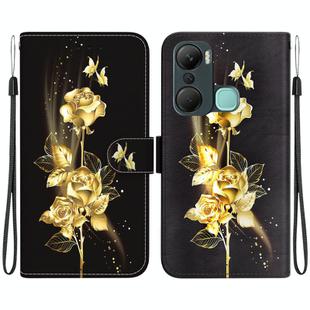 For Infinix Hot 12 Pro Crystal Texture Colored Drawing Leather Phone Case(Gold Butterfly Rose)