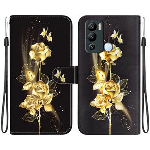 For Infinix Hot 12i Crystal Texture Colored Drawing Leather Phone Case(Gold Butterfly Rose)