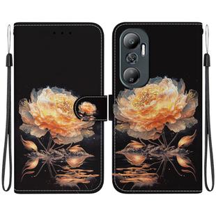 For Infinix Hot 20 Crystal Texture Colored Drawing Leather Phone Case(Gold Peony)