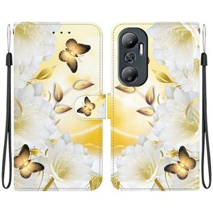 For Infinix Hot 20 Crystal Texture Colored Drawing Leather Phone Case(Gold Butterfly Epiphyllum)