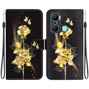 For Infinix Hot 20 Play Crystal Texture Colored Drawing Leather Phone Case(Gold Butterfly Rose)
