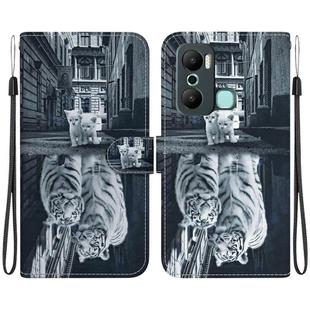 For Infinix Hot 20 Play Crystal Texture Colored Drawing Leather Phone Case(Cat Tiger Reflection)