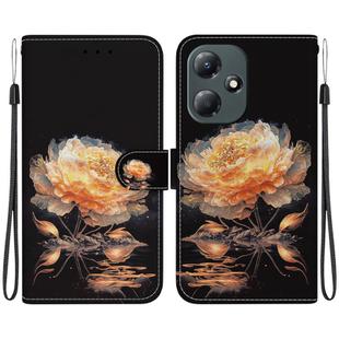 For Infinix Hot 30 Play X6835 Crystal Texture Colored Drawing Leather Phone Case(Gold Peony)
