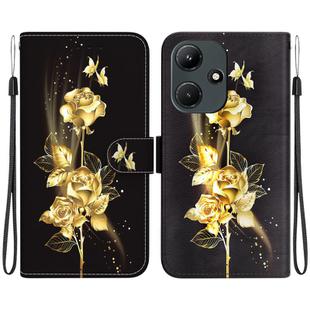 For Infinix Hot 30i X669C Crystal Texture Colored Drawing Leather Phone Case(Gold Butterfly Rose)