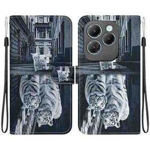 For Infinix Hot 40 / 40 Pro Crystal Texture Colored Drawing Leather Phone Case(Cat Tiger Reflection)