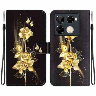 For Infinix Note 40 Pro 5G / 40 Pro 4G Crystal Texture Colored Drawing Leather Phone Case(Gold Butterfly Rose)