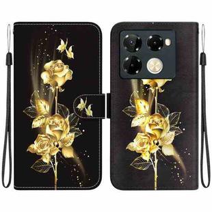 For Infinix Note 40 Pro+ 5G Crystal Texture Colored Drawing Leather Phone Case(Gold Butterfly Rose)