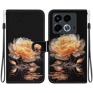 For Infinix Note 40 4G Crystal Texture Colored Drawing Leather Phone Case(Gold Peony)