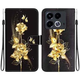 For Infinix Note 40 4G Crystal Texture Colored Drawing Leather Phone Case(Gold Butterfly Rose)