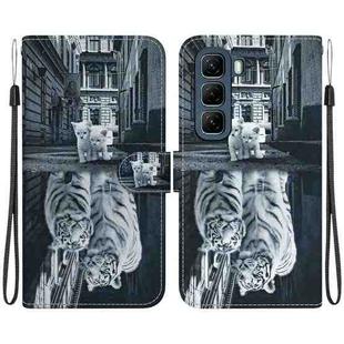 For Infinix Hot 50 5G Crystal Texture Colored Drawing Leather Phone Case(Cat Tiger Reflection)