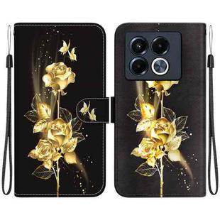 For Infinix Note 40 5G Crystal Texture Colored Drawing Leather Phone Case(Gold Butterfly Rose)