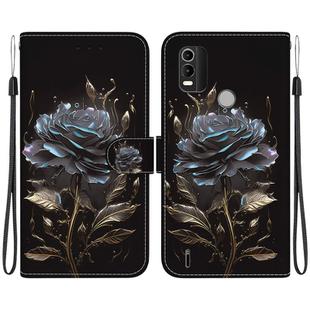 For Nokia C21 Plus Crystal Texture Colored Drawing Leather Phone Case(Black Rose)