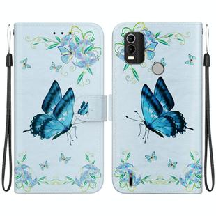 For Nokia C21 Plus Crystal Texture Colored Drawing Leather Phone Case(Blue Pansies)