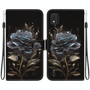 For Nokia C2 2nd Edition Crystal Texture Colored Drawing Leather Phone Case(Black Rose)