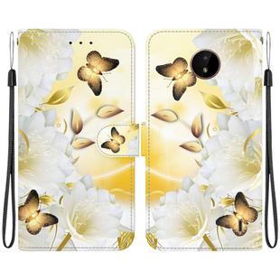 For Nokia C20 / C10 Crystal Texture Colored Drawing Leather Phone Case(Gold Butterfly Epiphyllum)