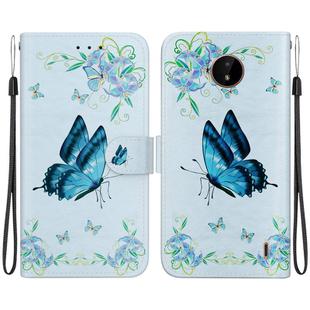 For Nokia C20 / C10 Crystal Texture Colored Drawing Leather Phone Case(Blue Pansies)